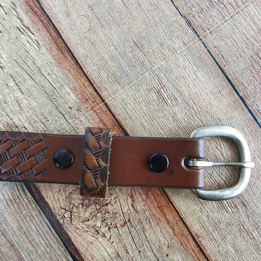 Walker Leather Goods American Cowhide Embossed Basket Weaved Belt Size 36